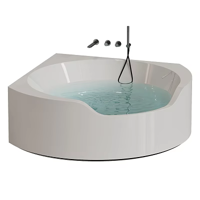 Modern Freestanding White Corner Bathtub With Water Ripples And Faucet Controls 3d model