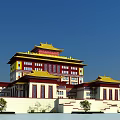 Traditional Chinese School Building With Yellow Roof Red Walls Multiple Floors Steps And Trees