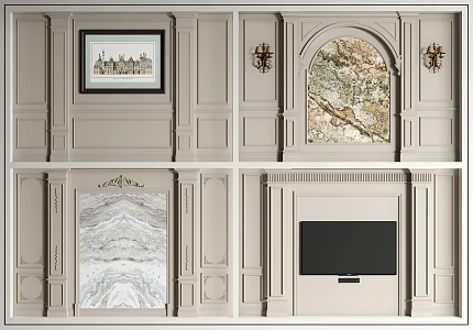 European-style background wall sofa background wall TV background wall panel 3d model