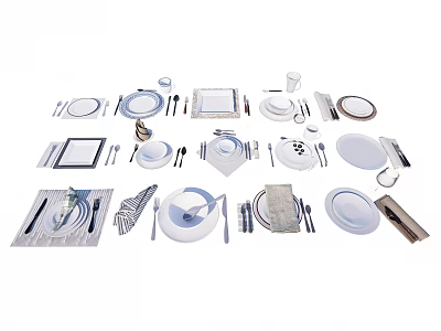 Complete White Dinnerware Set With Plates Bowls Cups Utensils And Napkins 3d model