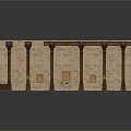 Classical Brick Wall Design With Dark Columns Square Panels And Central Cabinet 3d model