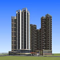 Modern High Rise Residential Buildings With Contemporary Facade Commercial Podium Against Blue Sky