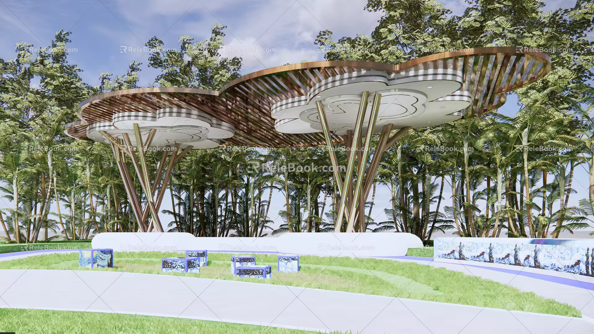 Modern Pavilion Clouds Shape Letter Double Head Pavilion 3d model