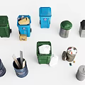 Various Colored Trash Bins And Waste Containers With Lids And Wheels
