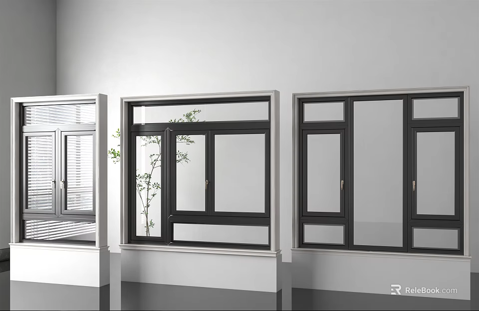 Modern Casement Windows With Black Frame And Glass Panels For Home Interior Design 3d model 