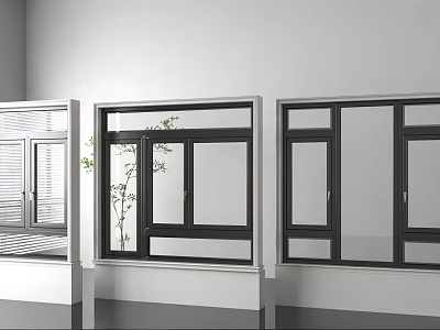 Modern Casement Windows With Black Frame And Glass Panels For Home Interior Design 3d model