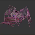 Old Tent Structure with Wooden Frame Torn Fabric Broken Parts and Scattered Planks