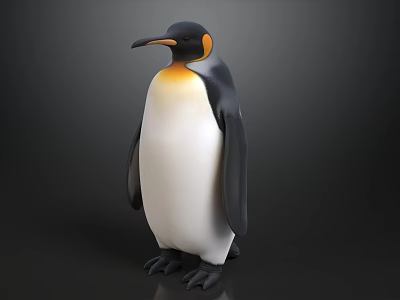 Realistic 3D Penguin Model With Black White Feathers And Yellow Neck On Dark Background 3d model