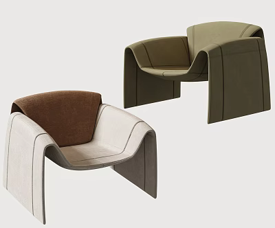 Modern Accent Chairs In Brown Beige Olive Green Upholstered Fabric With Sleek Curved Lines 3d model