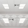 Modern Ceiling Design With White Panel Geometric Patterns Recessed Lights And Ventilation Grilles
