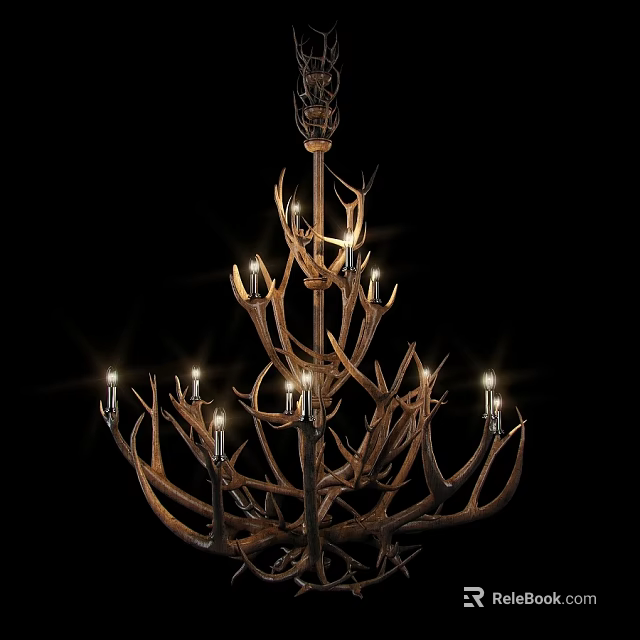 Unique Antler Shaped Chandelier With Rustic Design And Multiple Candle Holders 3d model