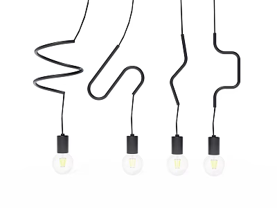 Four Modern Curved Black Metal Pendant Lights with Minimalist Bulb Design 3d model