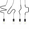 Four Modern Curved Black Metal Pendant Lights with Minimalist Bulb Design