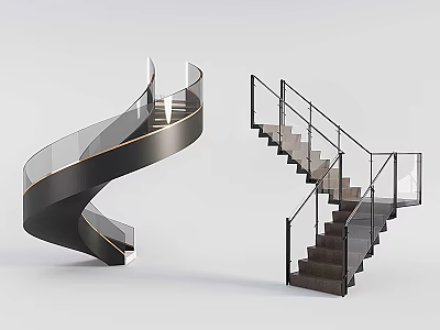Modern Spiral Staircase Design With Metal Handrail Glass Balustrade And Wooden Steps 3d model