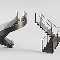 Modern Spiral Staircase Design With Metal Handrail Glass Balustrade And Wooden Steps