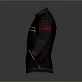Black Leather Jacket With Red Striped Sleeves Front Zipper And Logo Design