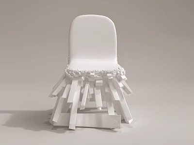 Modern White Single Chair With Sleek Backrest And Geometric Striped Base Design 3d model