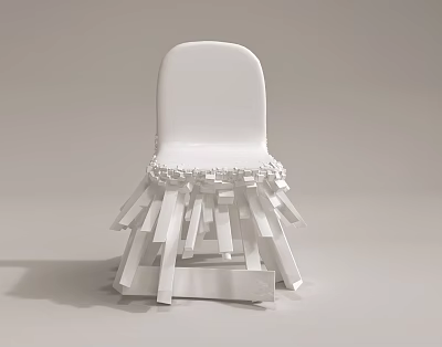 Modern White Single Chair With Sleek Backrest And Geometric Striped Base Design 3d model