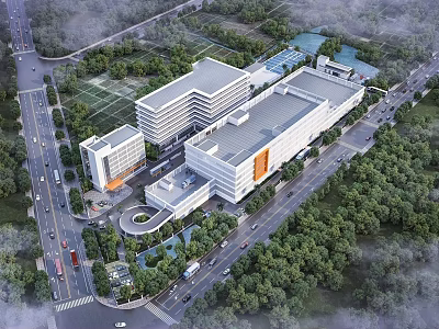 Modern Industrial Factory Complex With Multiple Buildings Green Spaces And Surrounding Roads 3d model