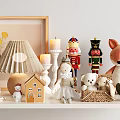 Decorative Ornament Collection With Nutcrackers Stuffed Animals Small House Candles Lamp For Shelf