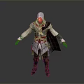 Man in Hooded Red and White Outfit with Cloak and Boots
