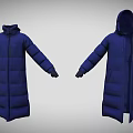 Blue Long Quilted Hooded Puffer Coat Design With Open And Closed Hood 3d model