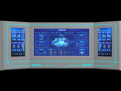 Modern Office Electronics Featuring Multiple Digital Screens And Control Panel Interface 3d model