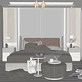 Elegant Modern Bedroom Interior With Brown Headboard White Wardrobes And Striped Rug