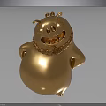 Golden Pig Sculpture With Beard Smiling Face And Big Belly