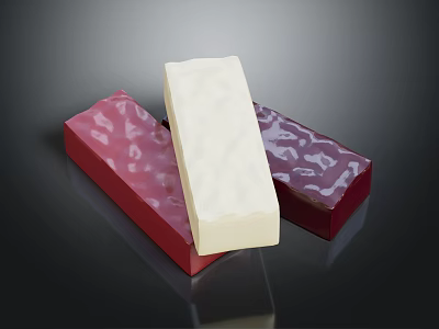 White Block Cheese Displayed On Red Shiny Wrappers Against Dark Background 3d model