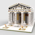 Ancient Greek Style Building Block Model With White Columns Red Roof And Base