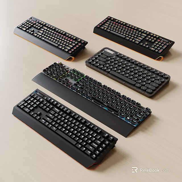 Various Design Mechanical Computer Keyboards With RGB Backlight And Full Size Compact Layout 3d model 