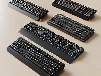 Various Design Mechanical Computer Keyboards With RGB Backlight And Full Size Compact Layout 3d model