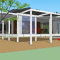 Modern Detached Villa Featuring White Frame Glass Windows Indoor Orange Chairs and Outdoor Terrace