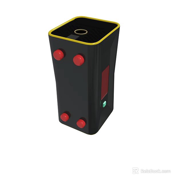 Black Electronic Device with Yellow Trim Red Buttons Red Display and Green Indicator Light 3d model 