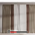 Layered Brown Beige White Curtains in Modern Interior with Floor Lamp Accent