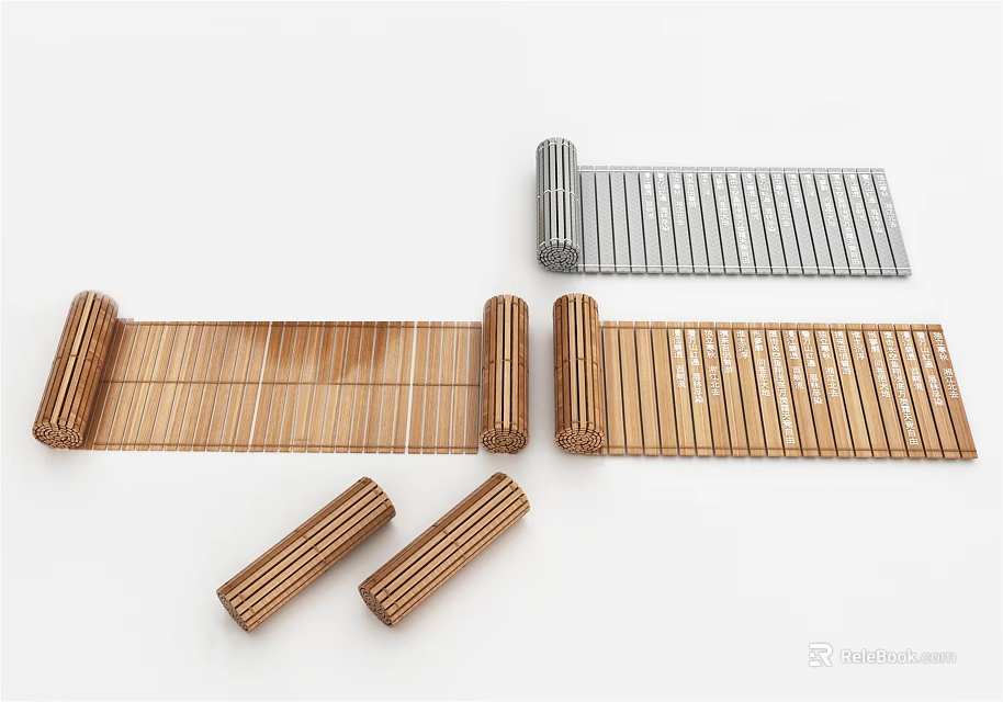 Bamboo Scroll Books Magazines With Striped Design And Natural Tones 3d model 