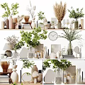 Elegant Modern Decorative Ornament Set with Plants Vases Clock Books and Home Decor
