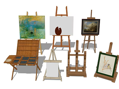 Diverse Painting Art Supplies Featuring Easels Canvases Palettes And Artist Tools For Creation 3d model