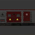 Industrial Metal Cabinet With Gray Body Red Doors Ventilation Grilles Control Panel And Warning Signs