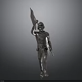 Detailed Silver Armored Warrior Character Holding Large Sword And Gun