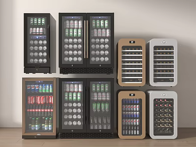 Various Design Beverage Refrigerators and Wine Coolers Storing Drinks and Wine 3d model
