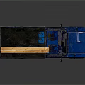 Blue Vintage Pickup Truck With Open Bed And Yellow Wooden Plank