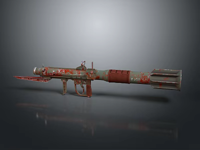 Rusted Old Military Rocket Launcher With Green And Red Worn Metal Surface 3d model