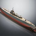 Detailed Warship Model with Red Bottom Gray Upper Hull and Intricate Deck Details