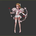 Woman With Blonde Hair White Pink Outfit Wings Bow And Heart Elements