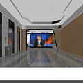 Modern Elevator Lobby Interior With Marble Floor Wooden Wall And Digital Screen 3d model
