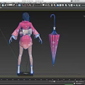 Anime Style Game Movie Character In Pink Cherry Blossom Kimono With Pink Umbrella