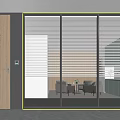 Modern Glass Partition with Horizontal Blinds Sliding Doors and Wooden Door in Interior