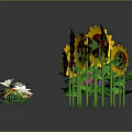 Various Colorful Plants Including Sunflowers Lupines And Daisies With Reflections On Gray Background